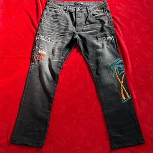 AMIRI Black and Multicolor Embroidered Men's Jeans